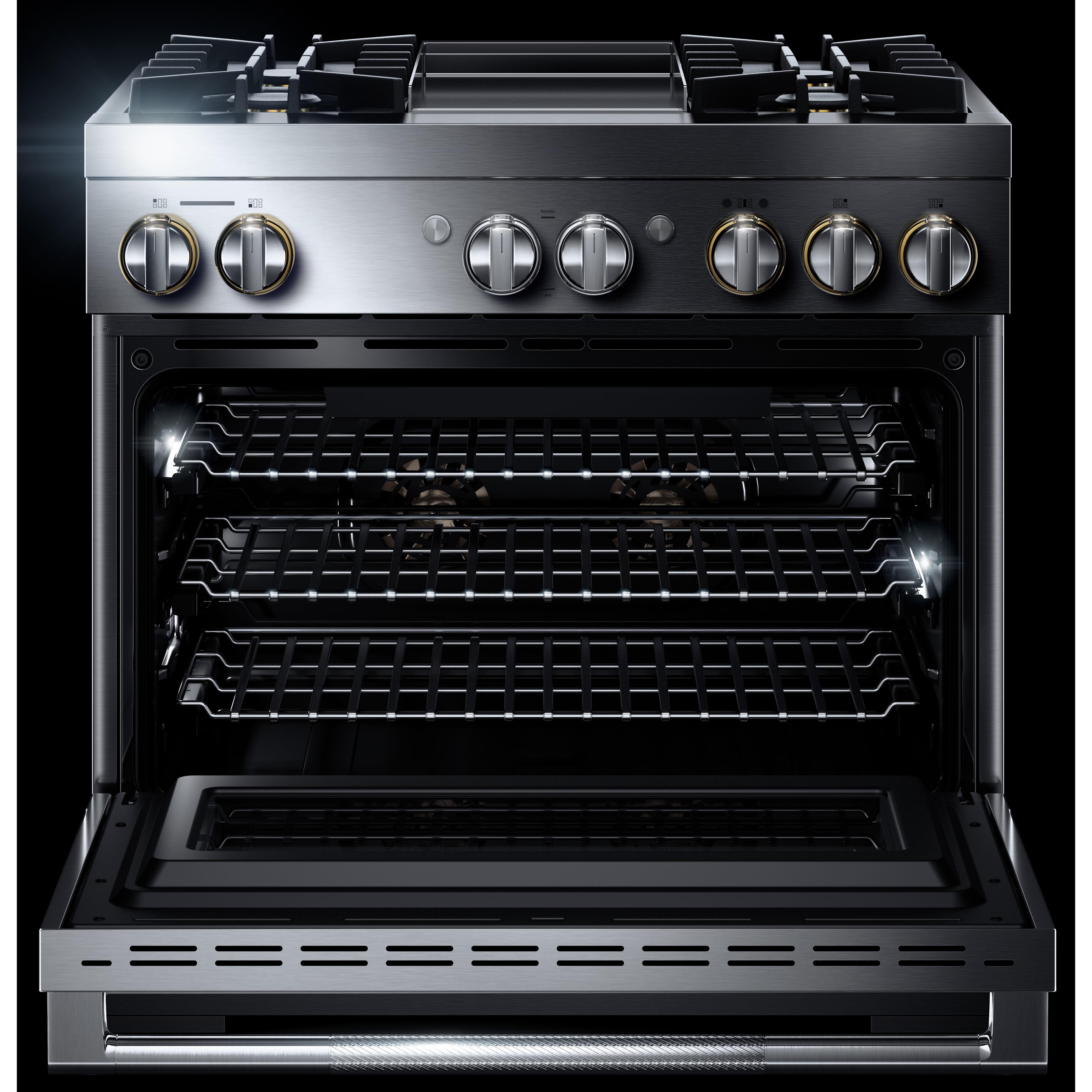 JennAir Rise 36-inch Professional-Style Dual-Fuel Range with Chrome-Infused Griddle and Steam Assist JDSP536HL IMAGE 2