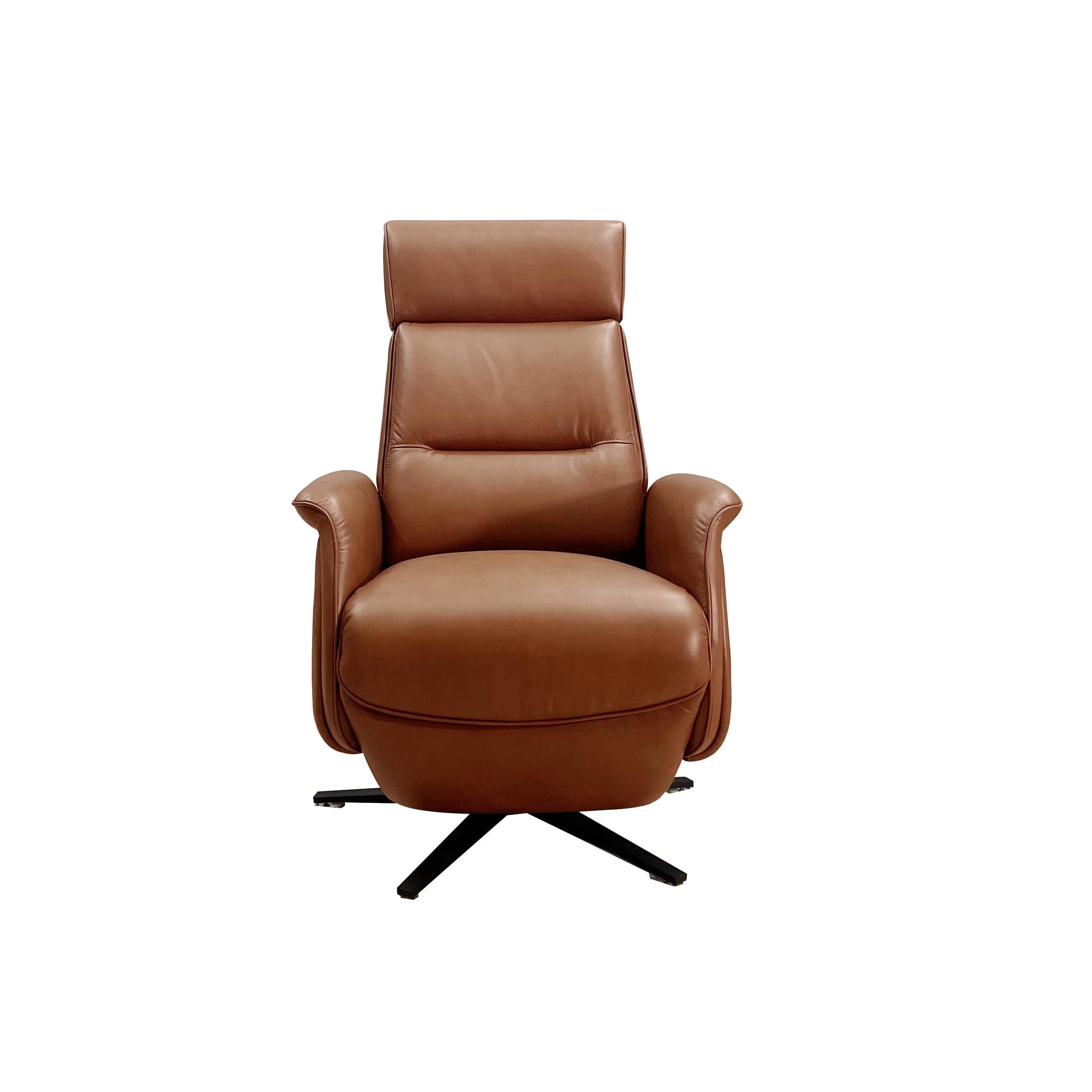 Amax Leather Julius 8002S-10PSB-2362A Power Swivel Recliner with Battery Pack - Nutmeg IMAGE 1