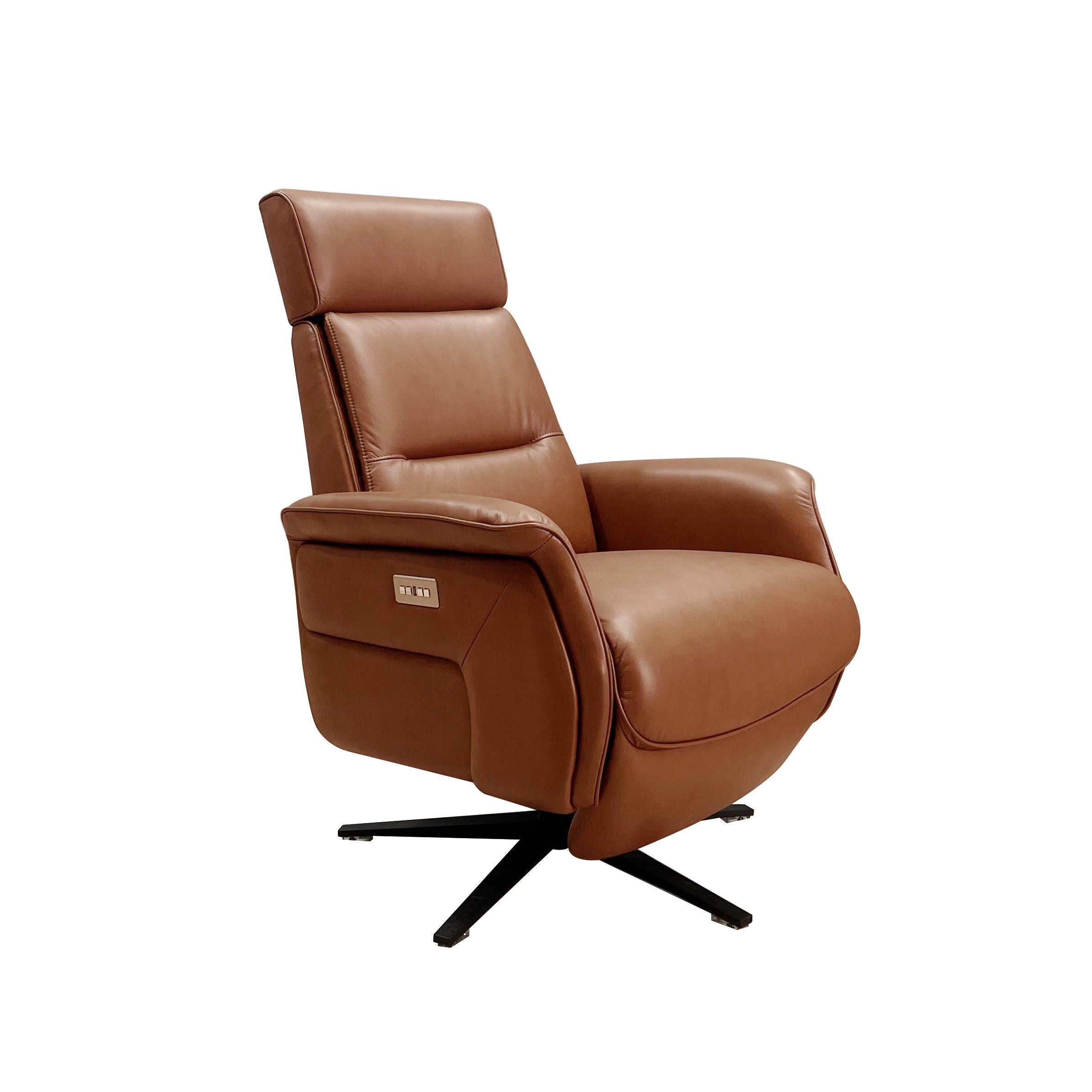 Amax Leather Julius 8002S-10PSB-2362A Power Swivel Recliner with Battery Pack - Nutmeg IMAGE 2