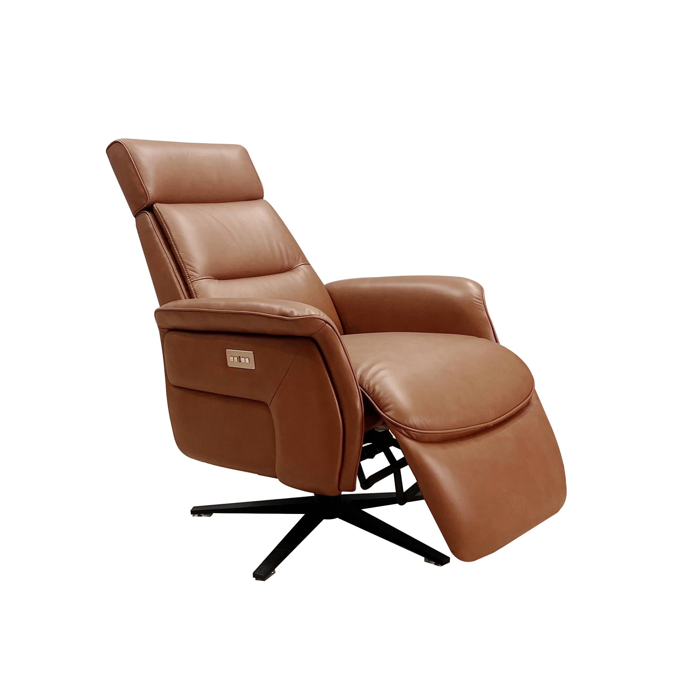 Amax Leather Julius 8002S-10PSB-2362A Power Swivel Recliner with Battery Pack - Nutmeg IMAGE 4