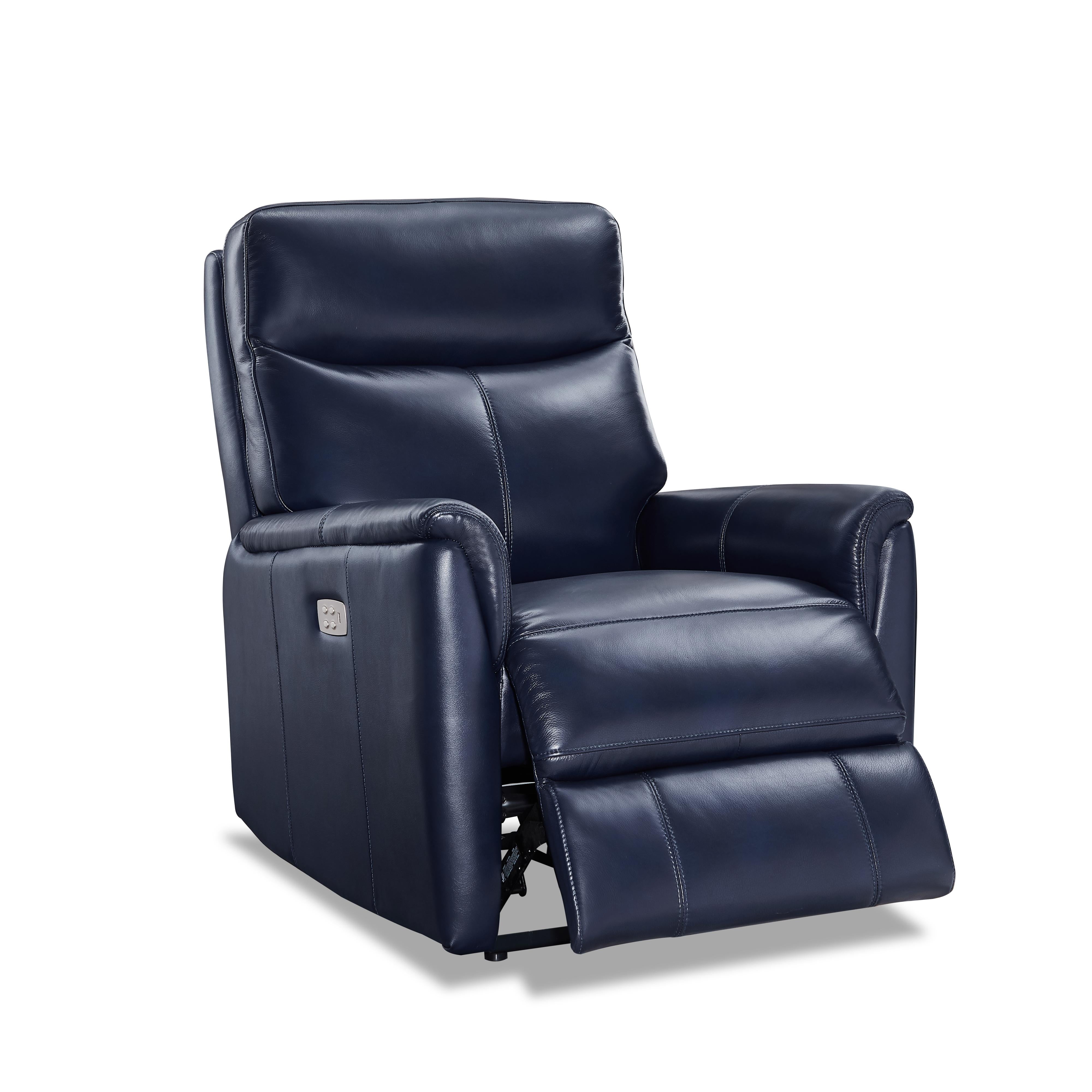 Amax Leather Columbia 6915W-10P2-2199 Wide Power Recliner with Headrest - Blue IMAGE 1