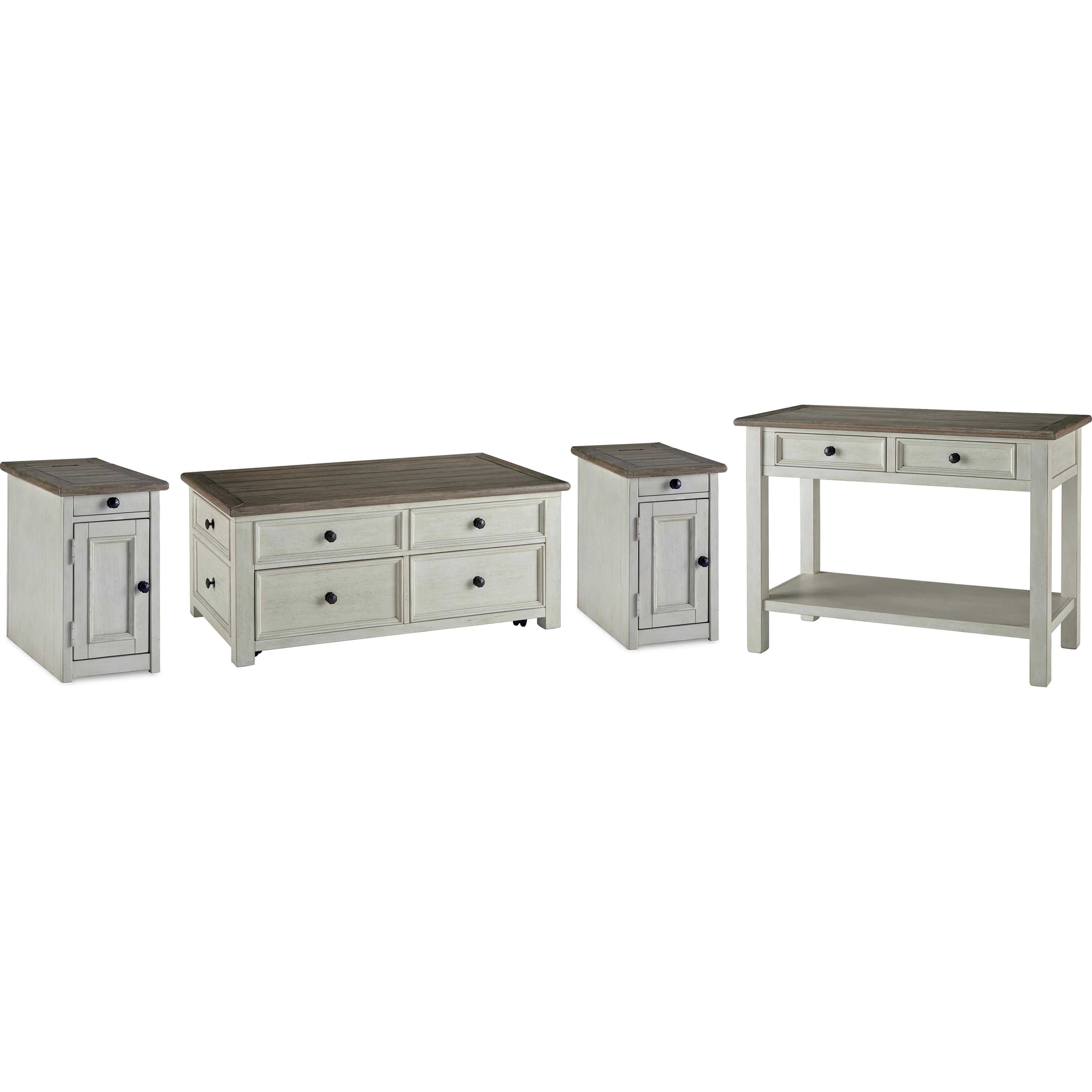 Signature Design by Ashley Bolanburg T637T4 Coffee Table and 2 Chairside End Tables with Console IMAGE 1