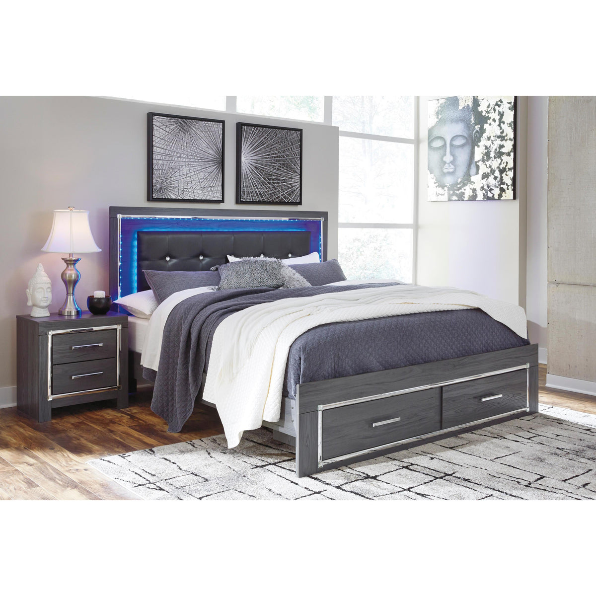 Signature Design by Ashley Lodanna B214B13 King Panel Bed with 2 Storage Drawers IMAGE 2