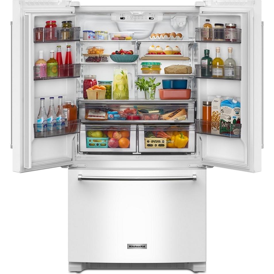 KitchenAid 36-inch, 20 cu. ft. Counter-Depth French 3-Door Refrigerator with Water Dispenser KRFC136RWH IMAGE 2