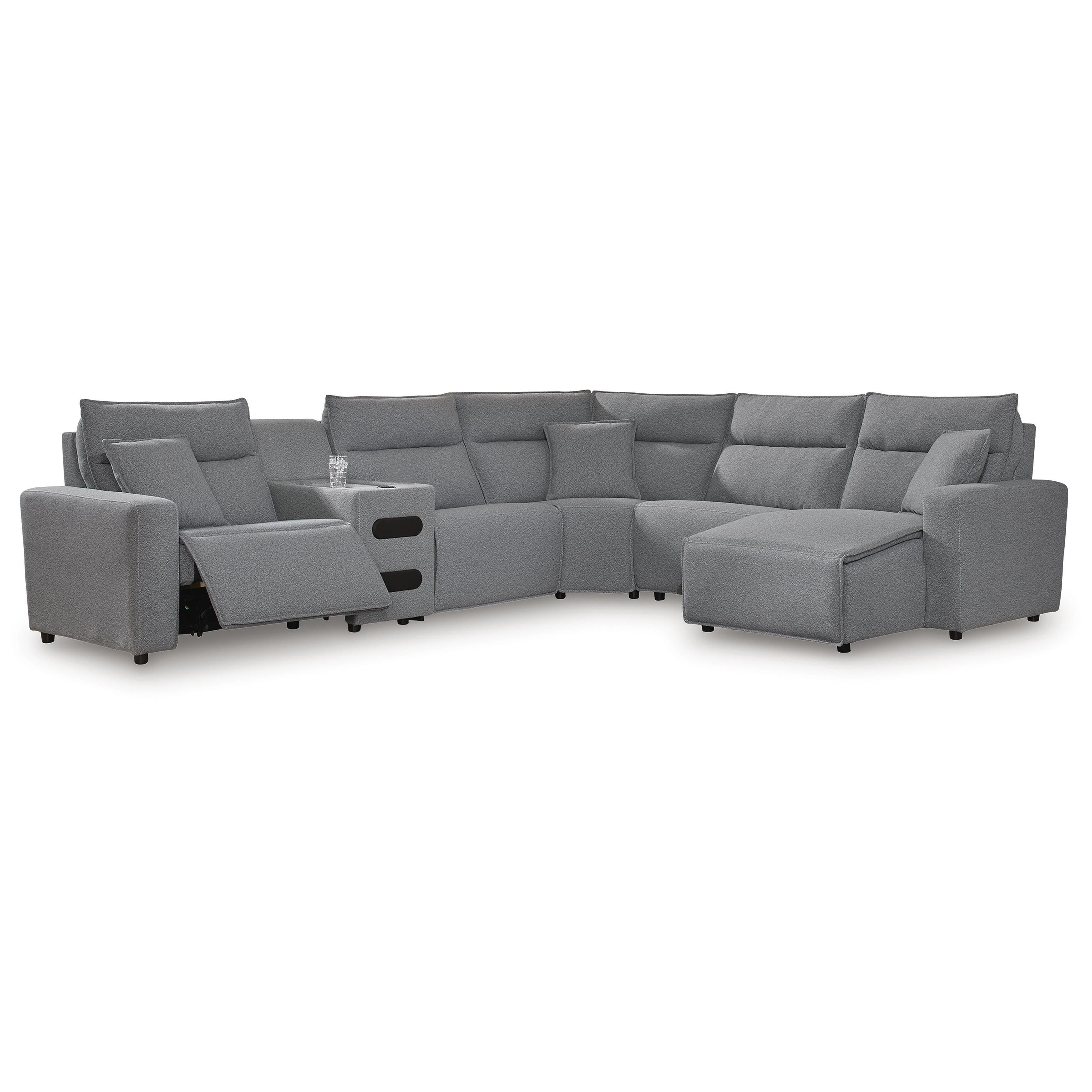 Signature Design by Ashley Modmax 65906S28 6 pc Reclining Sectional with Chaise and Audio Console IMAGE 1