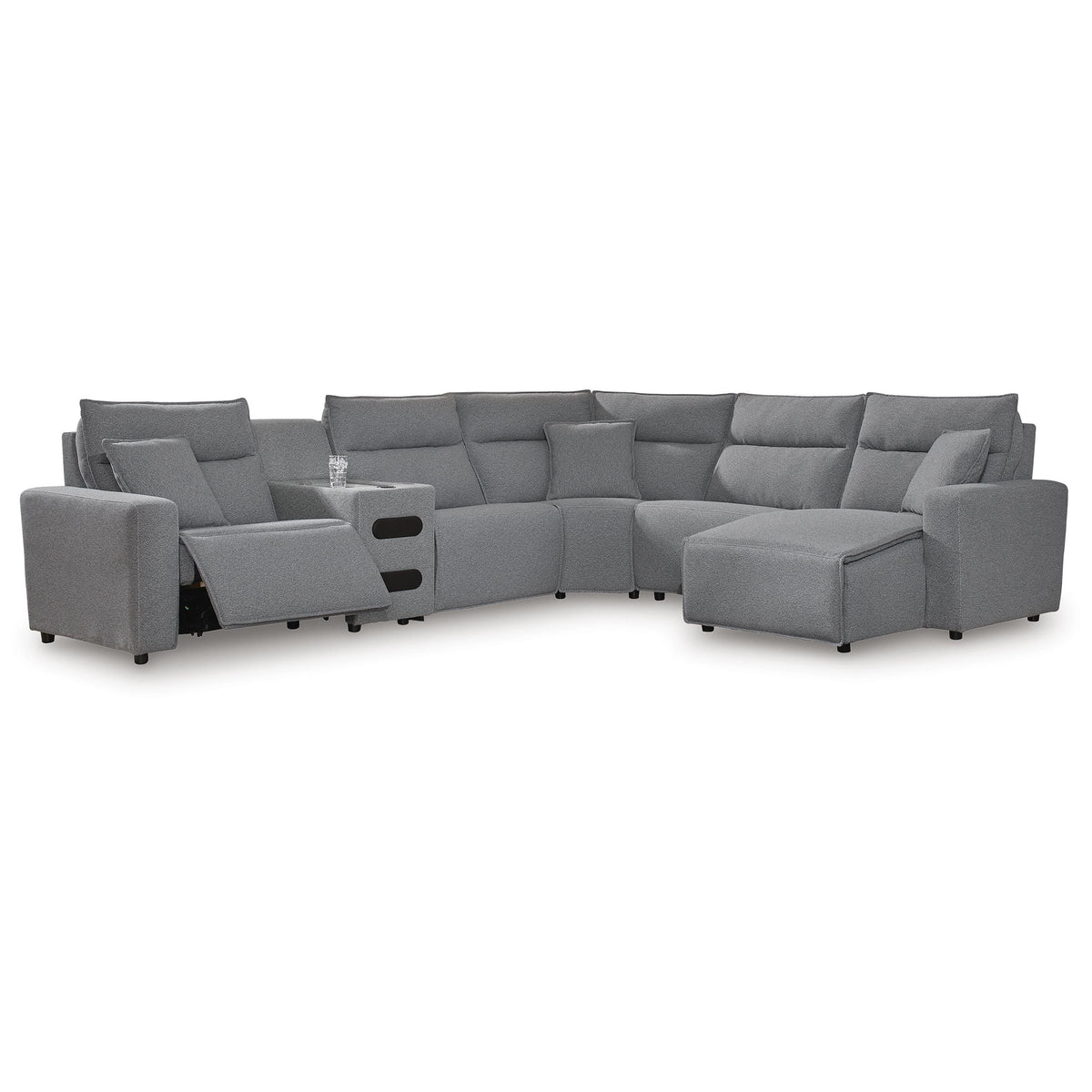 Signature Design by Ashley Modmax 65906S28 6 pc Reclining Sectional with Chaise and Audio Console IMAGE 1
