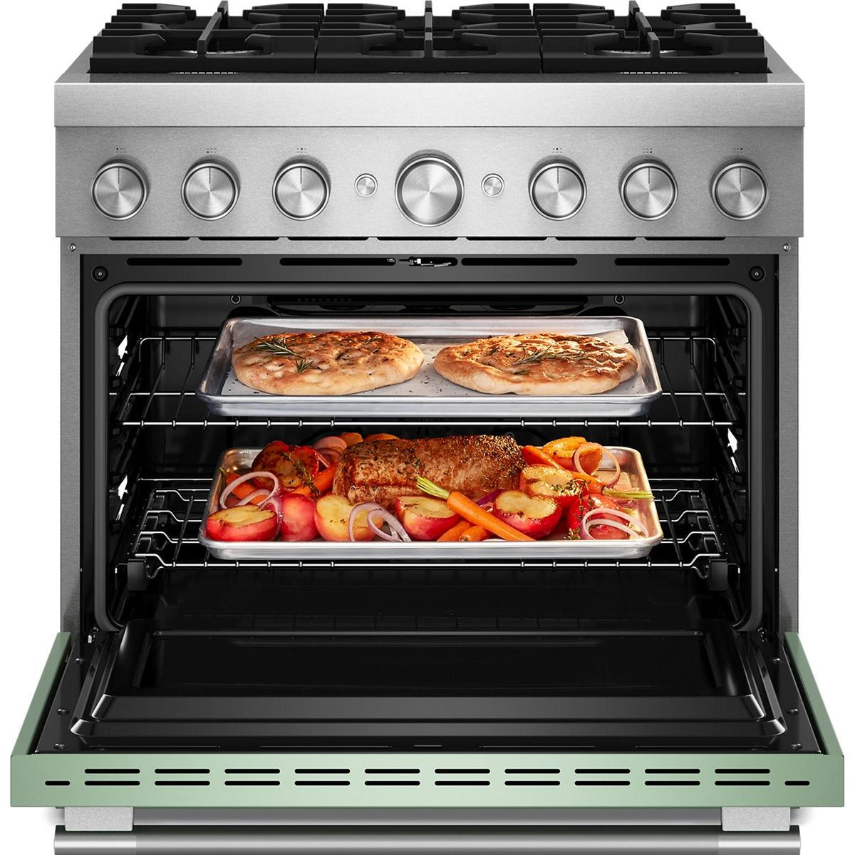 KitchenAid 36-inch, 5.1 cu. ft. Freestanding Commercial-Style Dual-Fuel Range with Even-Heat™ True Convection KFDS936SDC IMAGE 2