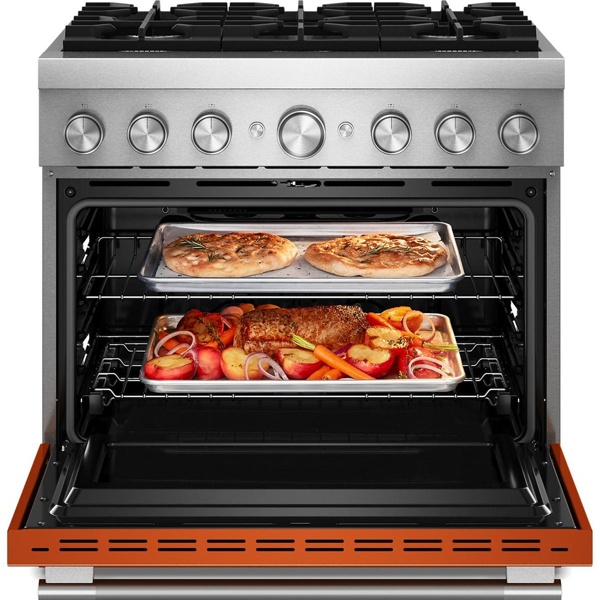 KitchenAid 36-inch, 5.1 cu. ft. Freestanding Commercial-Style Dual-Fuel Range with Even-Heat™ True Convection KFDS936SSC IMAGE 2