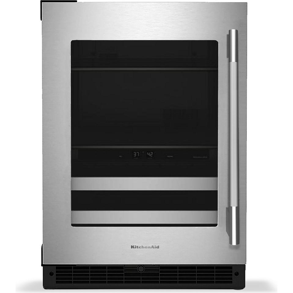 KitchenAid 4.8 cu. ft. Undercounter Beverage Center with Glass Door and Wood-Front Racks KUBL524SSB IMAGE 1