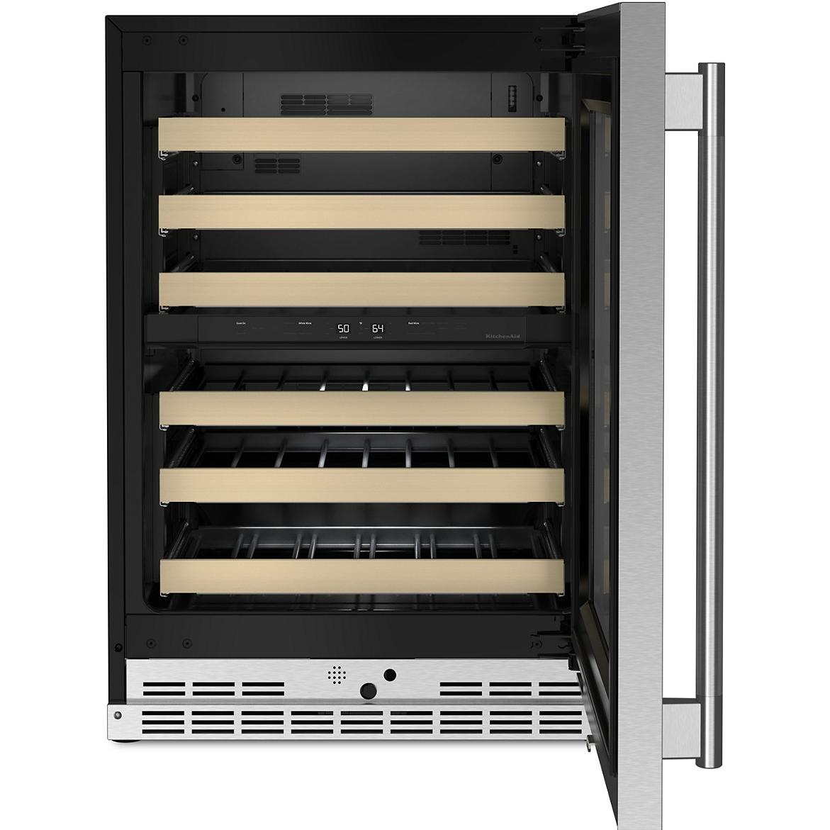 KitchenAid 46-Bottle Undercounter Wine Cellar with Full-Extension Wood-Front Racks KUWR524SPS IMAGE 2