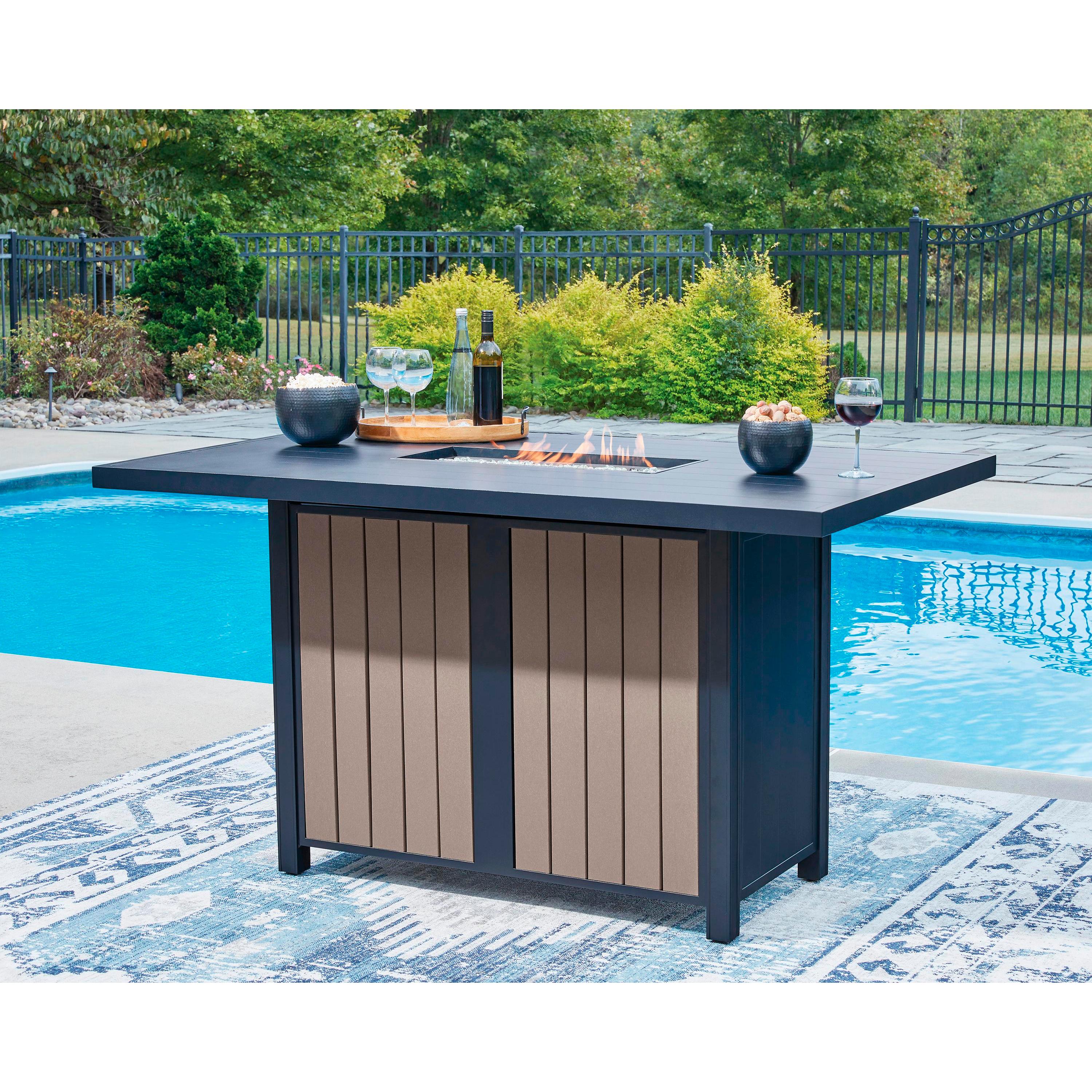 Signature Design by Ashley East Beach PCP587-665 Rectangular Bar Table with Fire Pit IMAGE 6