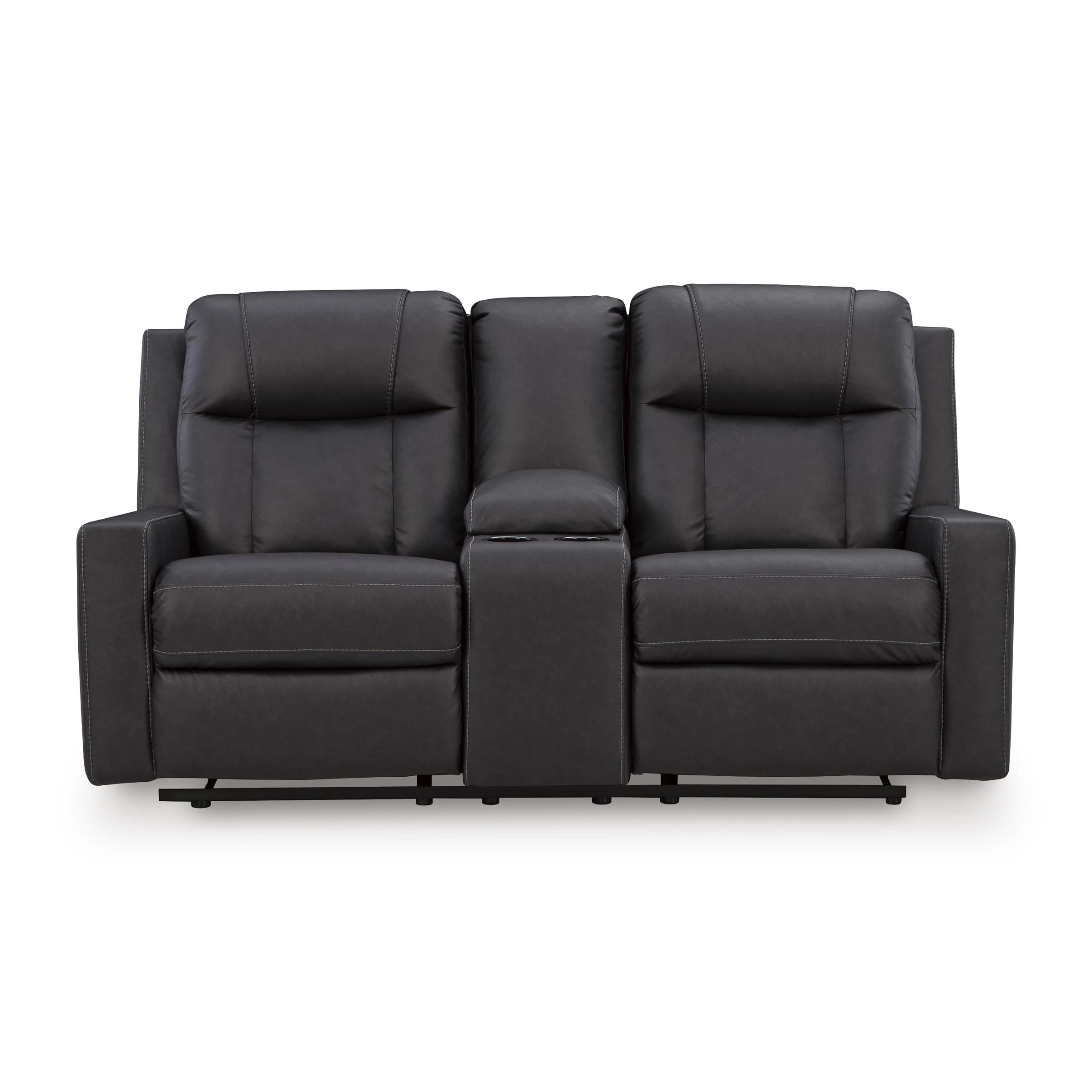 Benchcraft Mackmenville Reclining Leather Look Loveseat with Console 7471394 IMAGE 3
