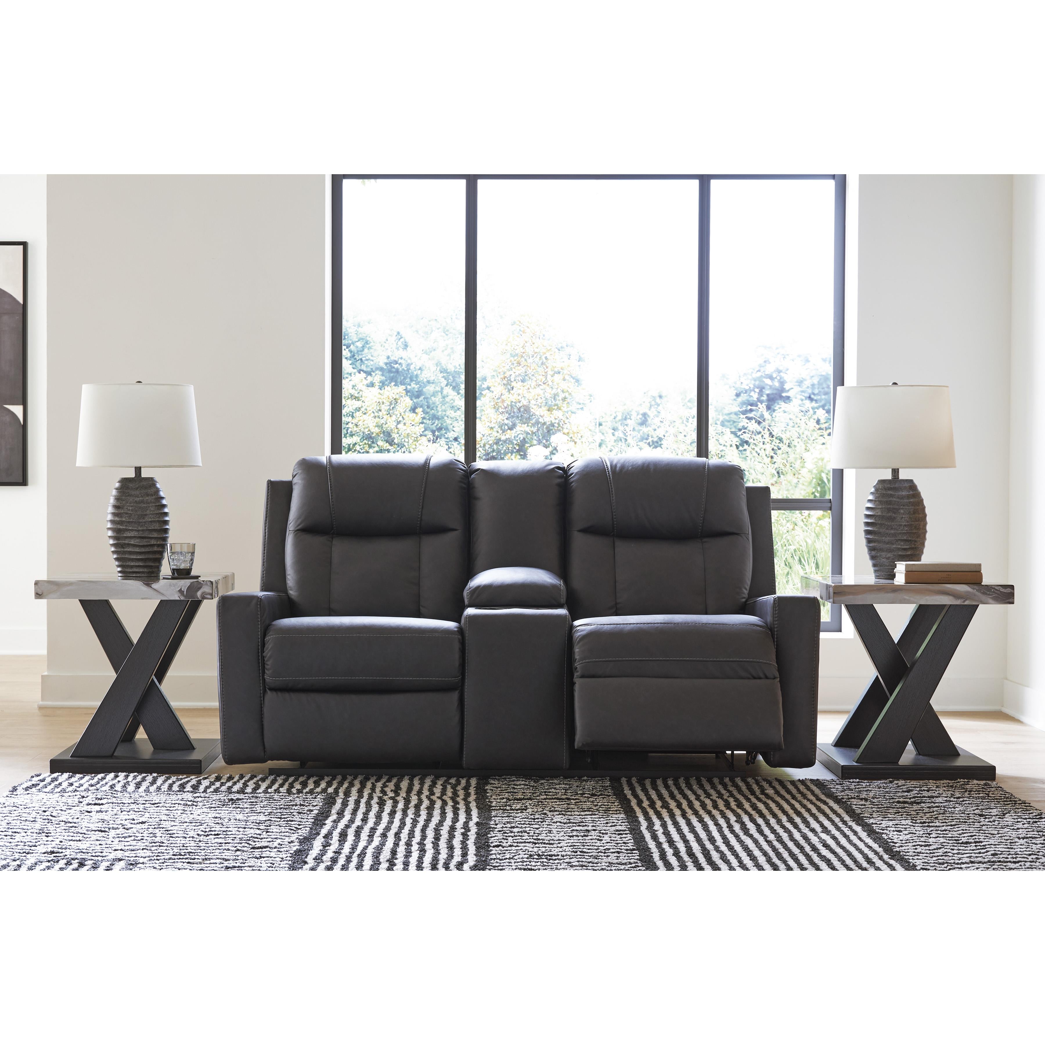 Benchcraft Mackmenville Reclining Leather Look Loveseat with Console 7471394 IMAGE 6