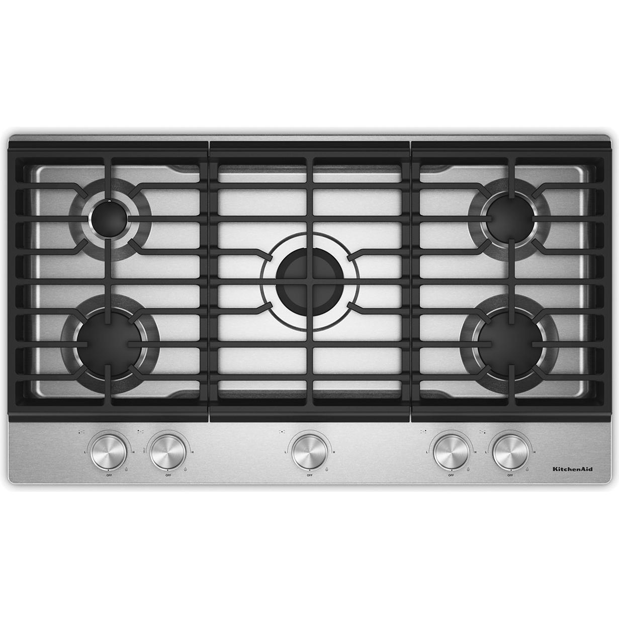 KitchenAid 36-inch Built-in Gas Cooktop with 5 Burners KCGK336SSS IMAGE 1