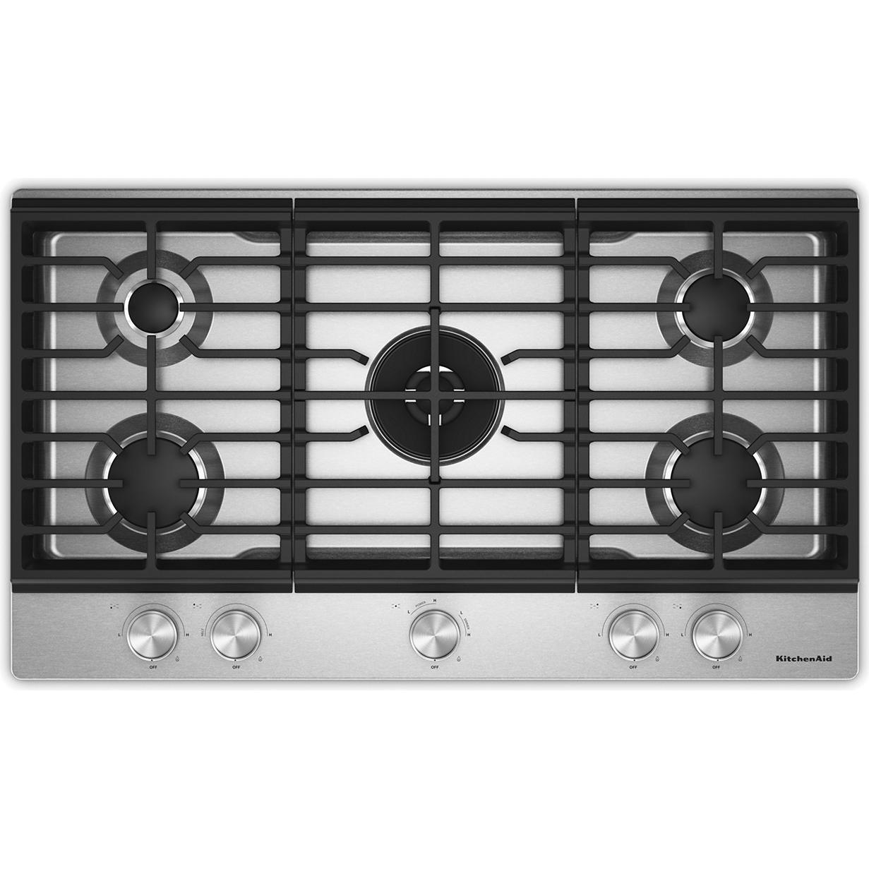 KitchenAid 36-inch Built-in Gas Cooktop with 5 Burners KCGK536SSS IMAGE 1