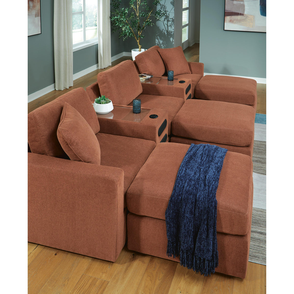 Signature Design by Ashley® Modmax 92102U19 5 pc Sectional and 3 Ottomans - Spice IMAGE 7