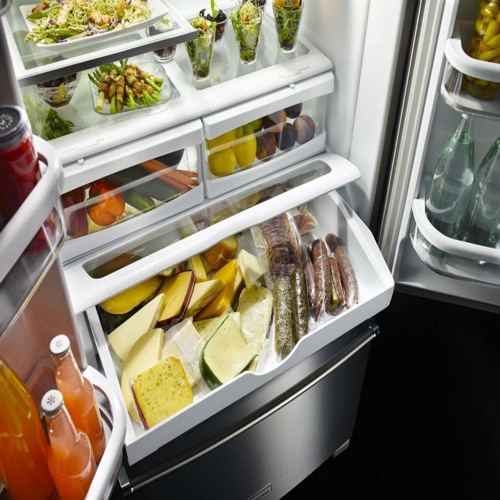  KitchenAid 36-inch, 25 cu.ft. Freestanding French 3-Door Refrigerator with ExtendFresh™ Plus Temperature Management System KRFF305EBS IMAGE 2