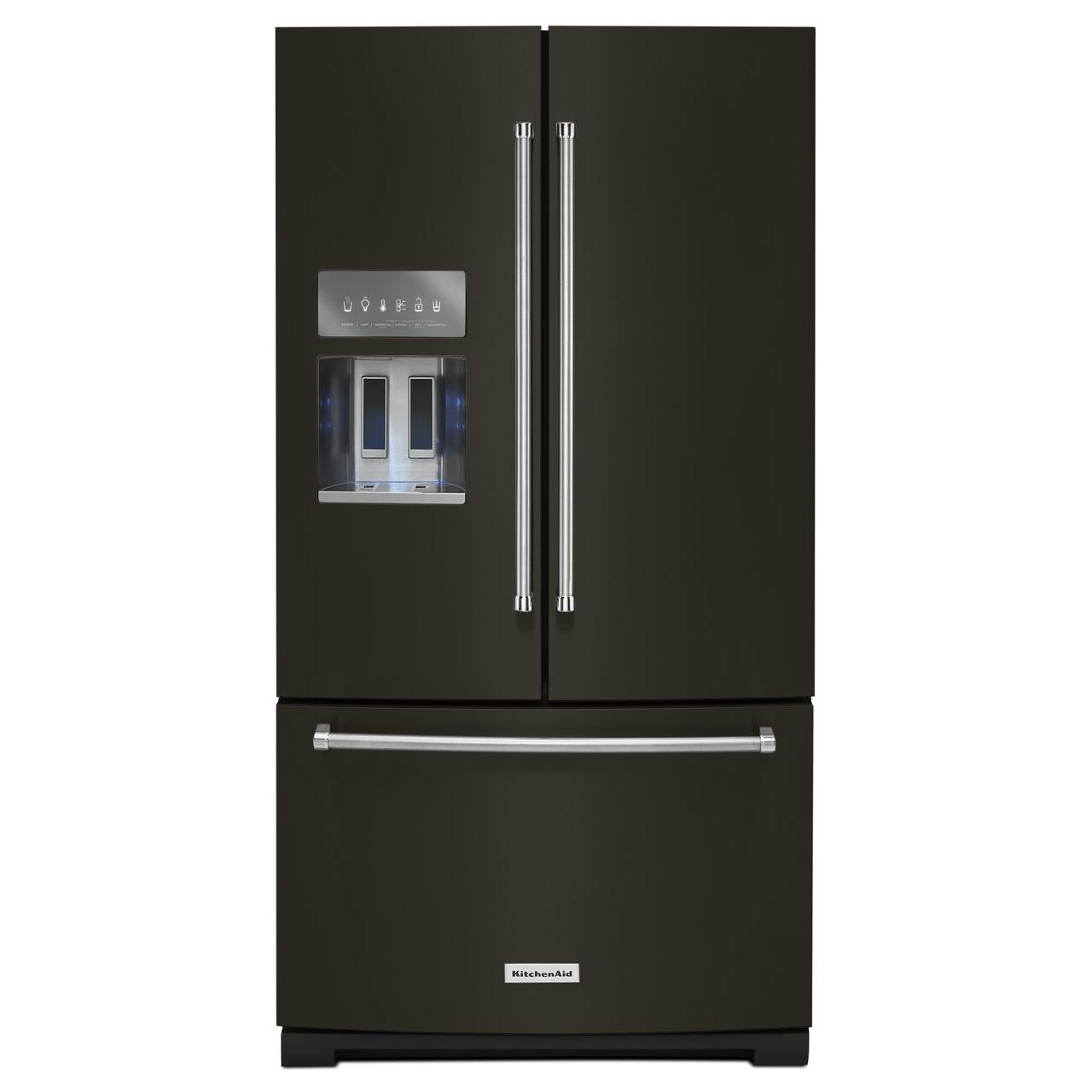  KitchenAid 36-inch, 26.8 cu. ft. Freestanding French Door 3-Door Refrigerator with Exterior Ice and Water Dispensing System KRFF507HBS IMAGE 1