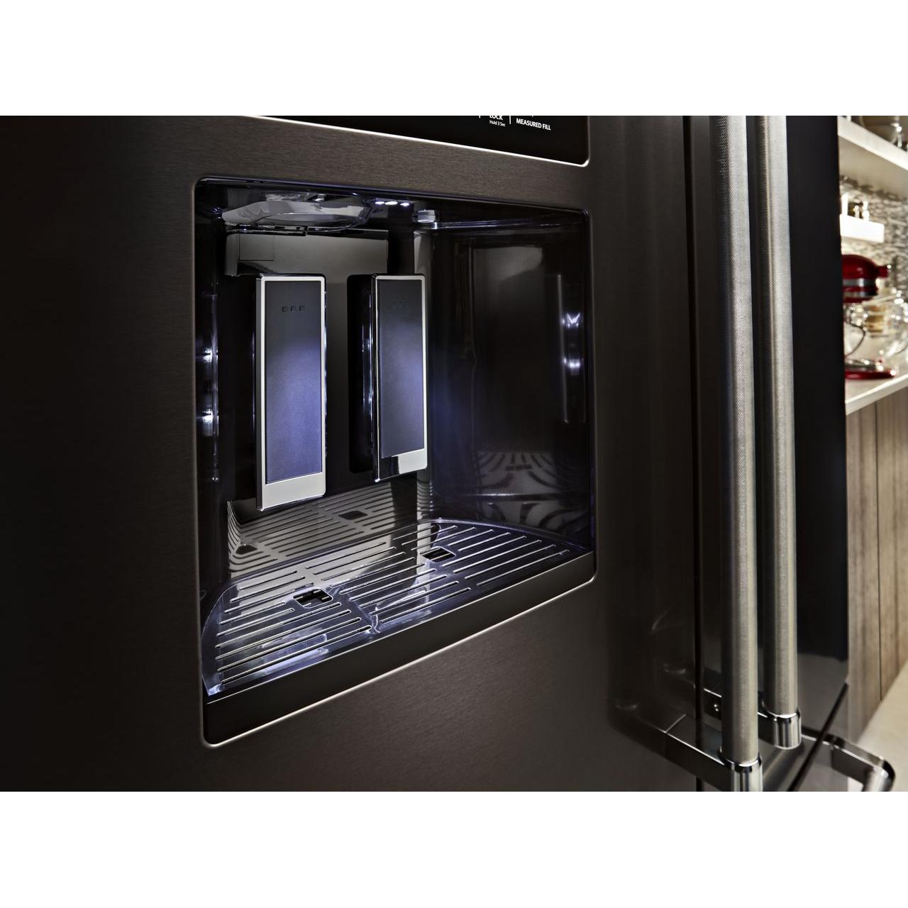  KitchenAid 36-inch, 26.8 cu. ft. Freestanding French Door 3-Door Refrigerator with Exterior Ice and Water Dispensing System KRFF507HBS IMAGE 12