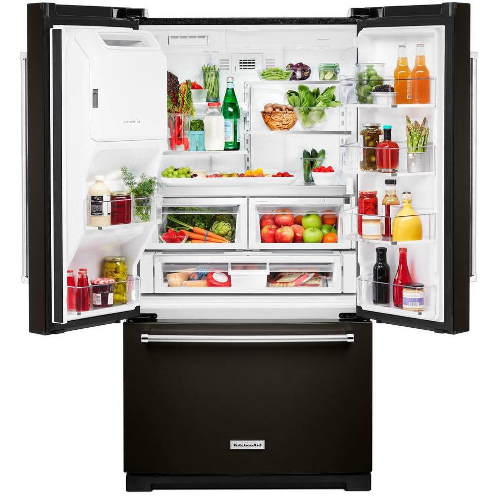  KitchenAid 36-inch, 26.8 cu. ft. Freestanding French Door 3-Door Refrigerator with Exterior Ice and Water Dispensing System KRFF507HBS IMAGE 3