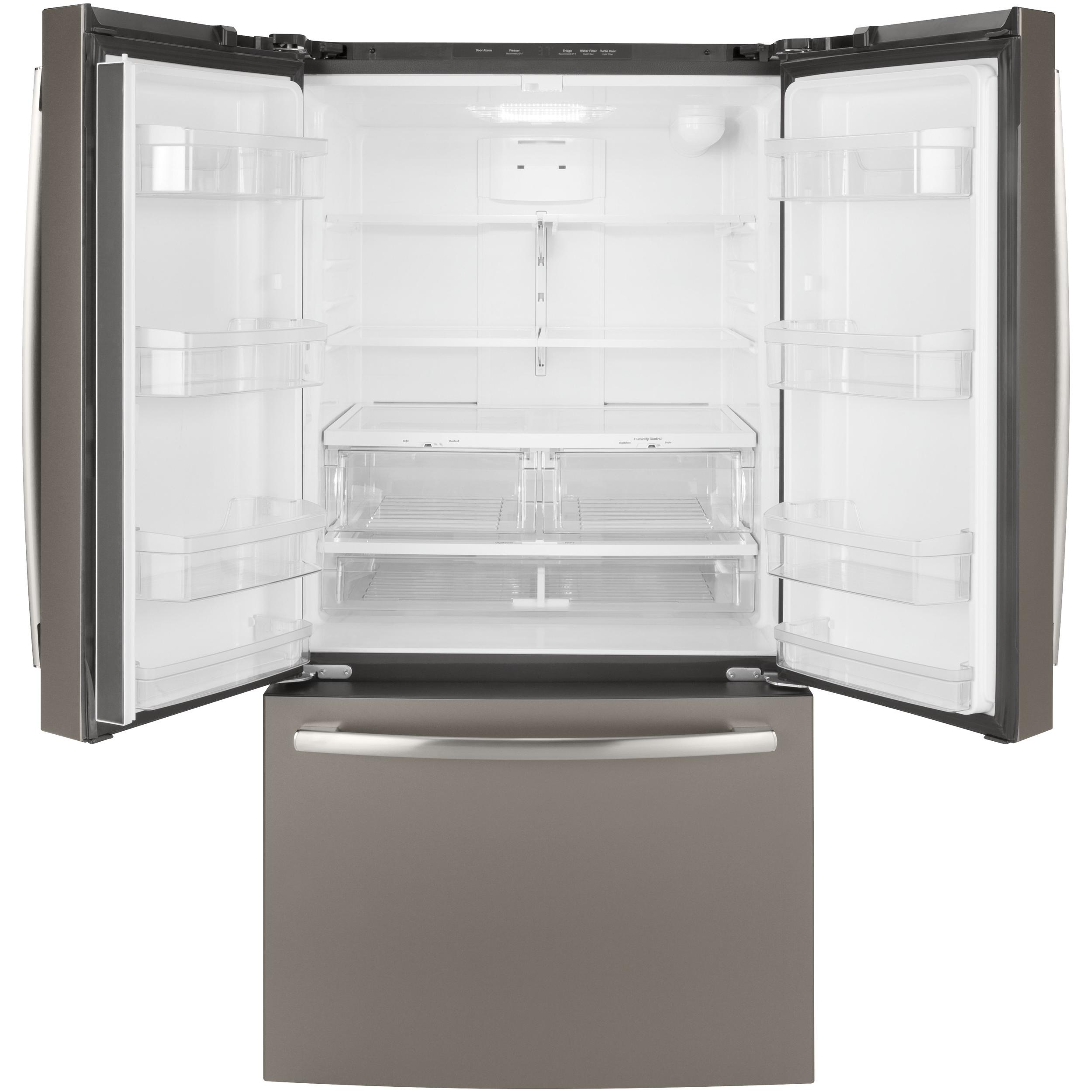  GE 36-inch, 27 cu.ft. Freestanding French 3-Door Refrigerator with Internal Water Dispenser GNE27JMMES IMAGE 4