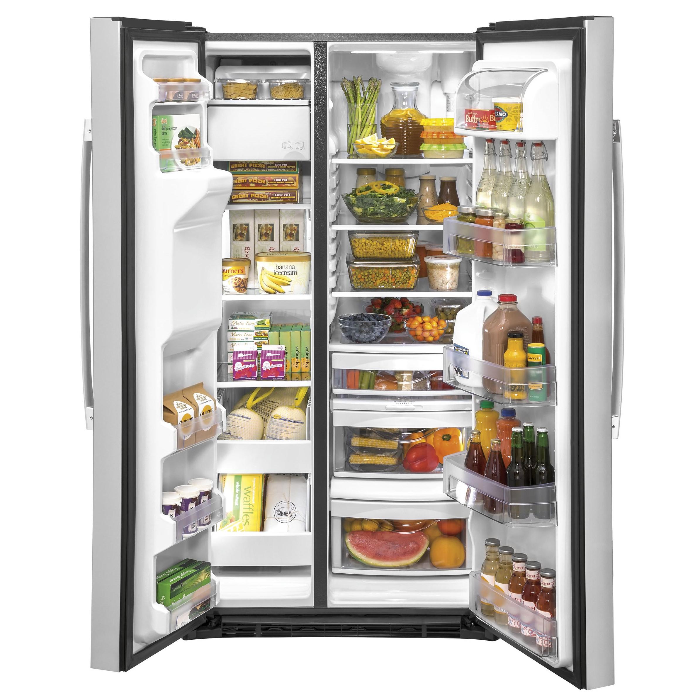  GE 36-inch, 25.1 cu.ft. Freestanding Side-by-Side Refrigerator with Water and Ice Dispensing System GSS25IYNFS IMAGE 4