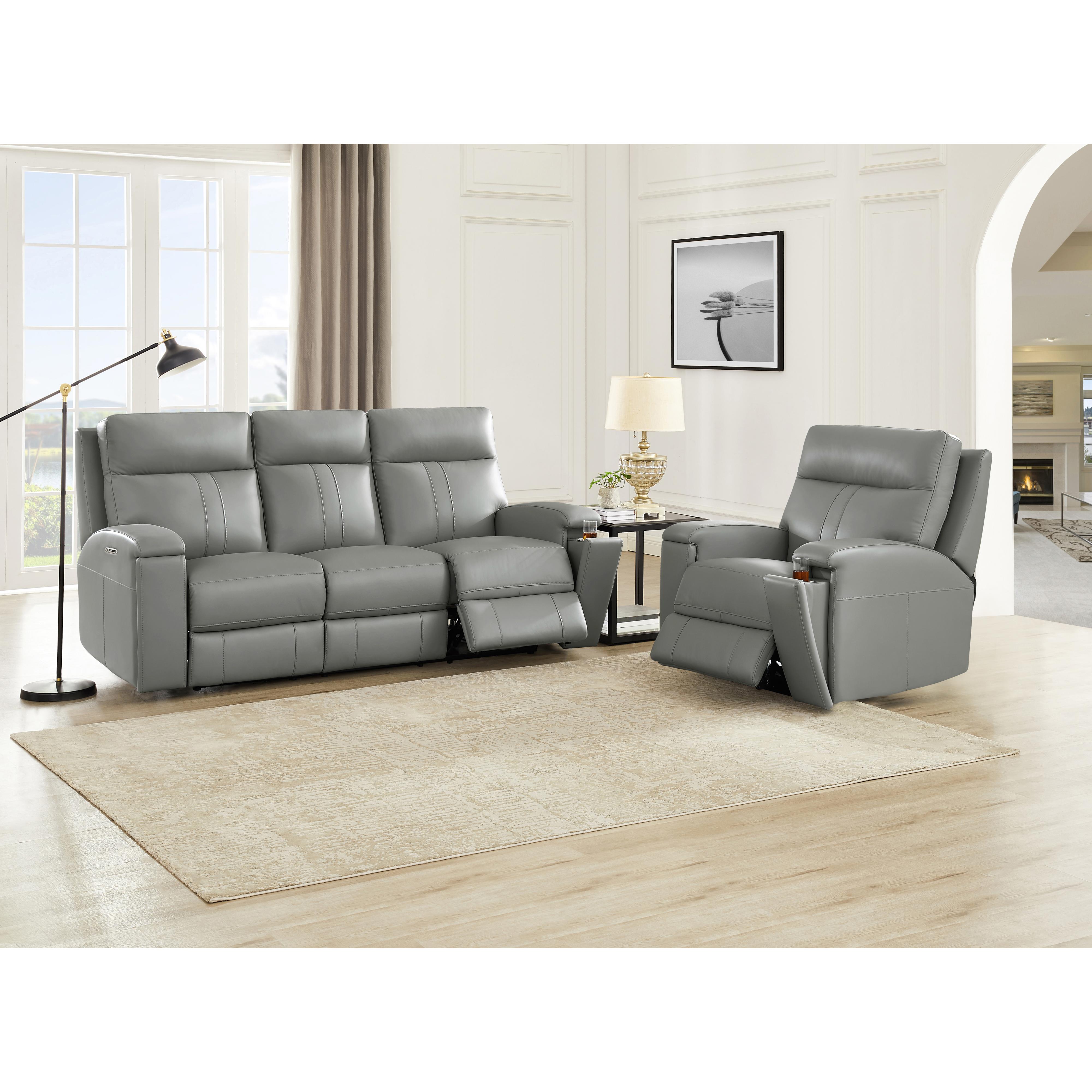  Amax Leather Sullivan 7076W Power Reclining Zero Grav. Sofa - Silver Gray IMAGE 3