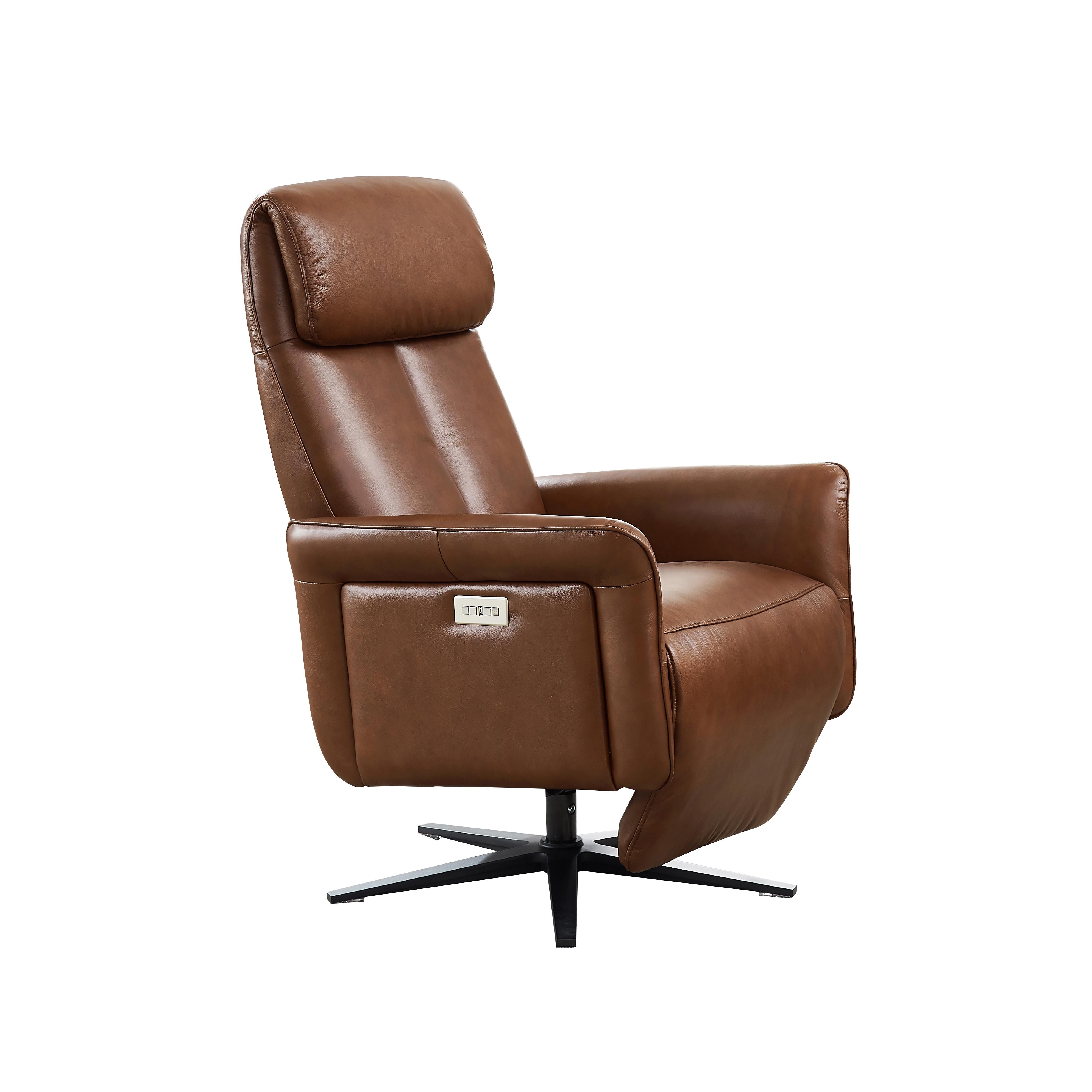  Amax Leather Tulip 8001S-10PSB-1566A Power Swivel Recliner with Battery Pack - Tobacco IMAGE 1