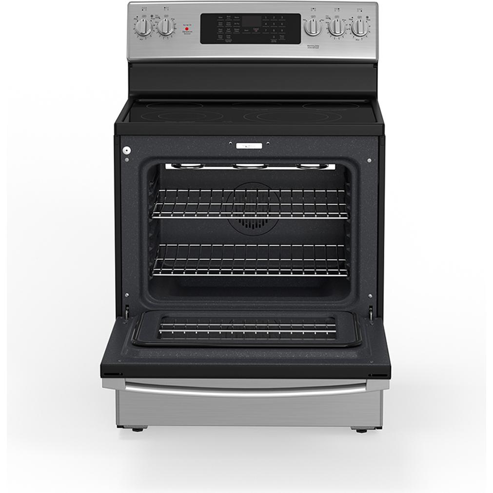 GE 30-inch Freestanding Electric Range with True European Convection Technology JCB840STSS IMAGE 2