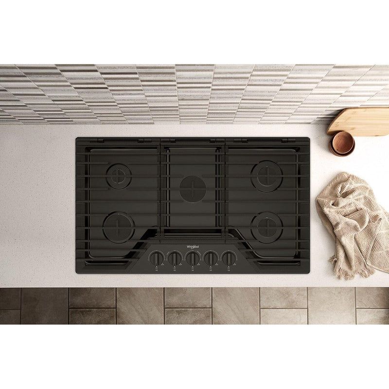 Whirlpool 36-inch Built-in Gas Cooktop with EZ-2-Lift™ Hinged Cast-Iron Grates WCGK5036PB IMAGE 7