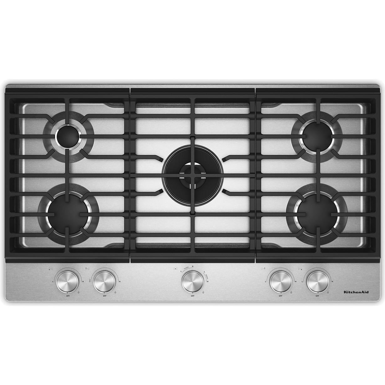  KitchenAid 36-inch Built-in Gas Cooktop with 5 Burners KCGK736SSS IMAGE 1