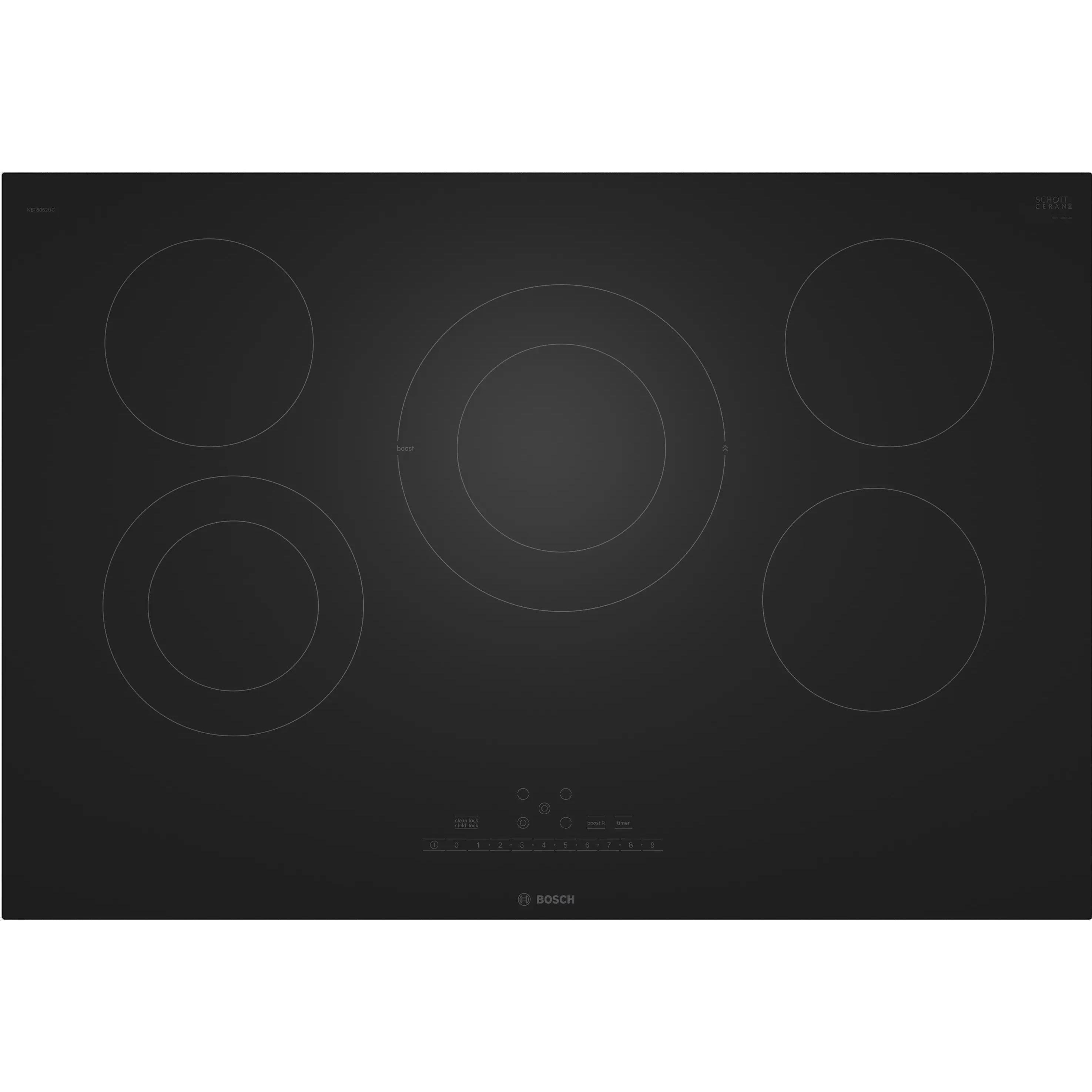  Bosch 30-inch Built-In 800 Series Electric Cooktop without frame NET8062UC IMAGE 1