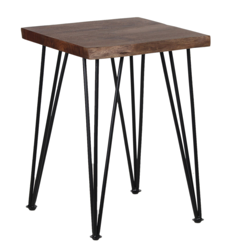 Live Edge Forge End Table w/Hair Pin Legs -Washed Walnut & Black