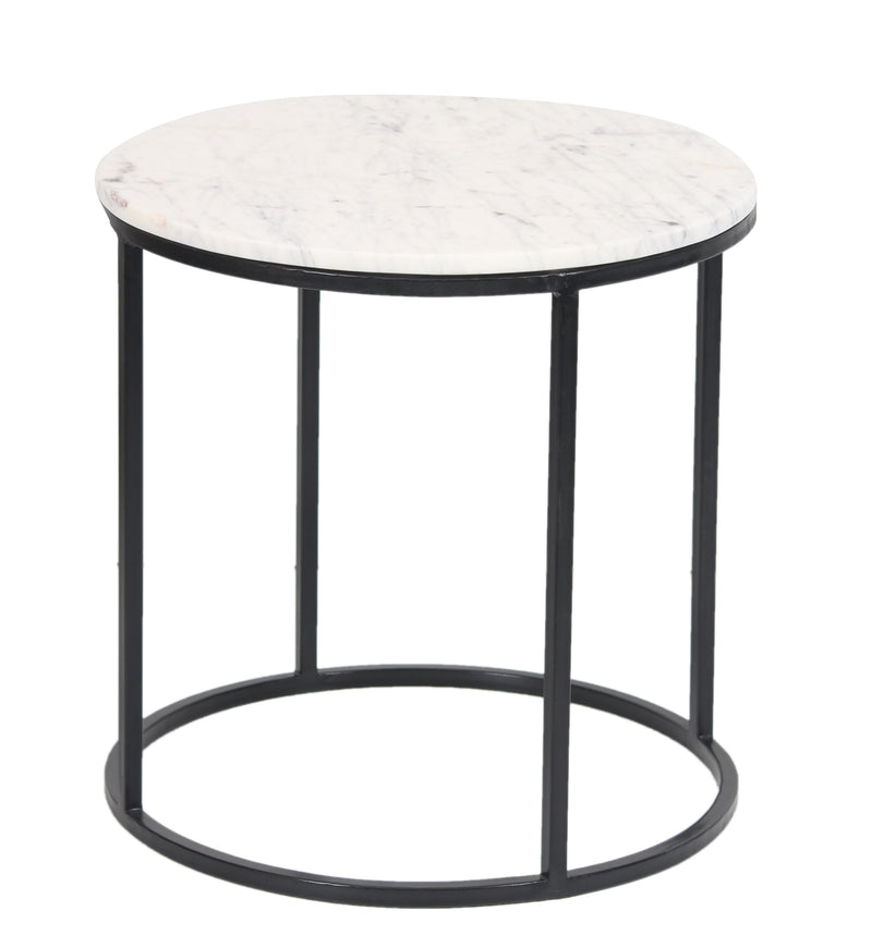 Keywest Tables Round Top Side Table -White Marble & Black