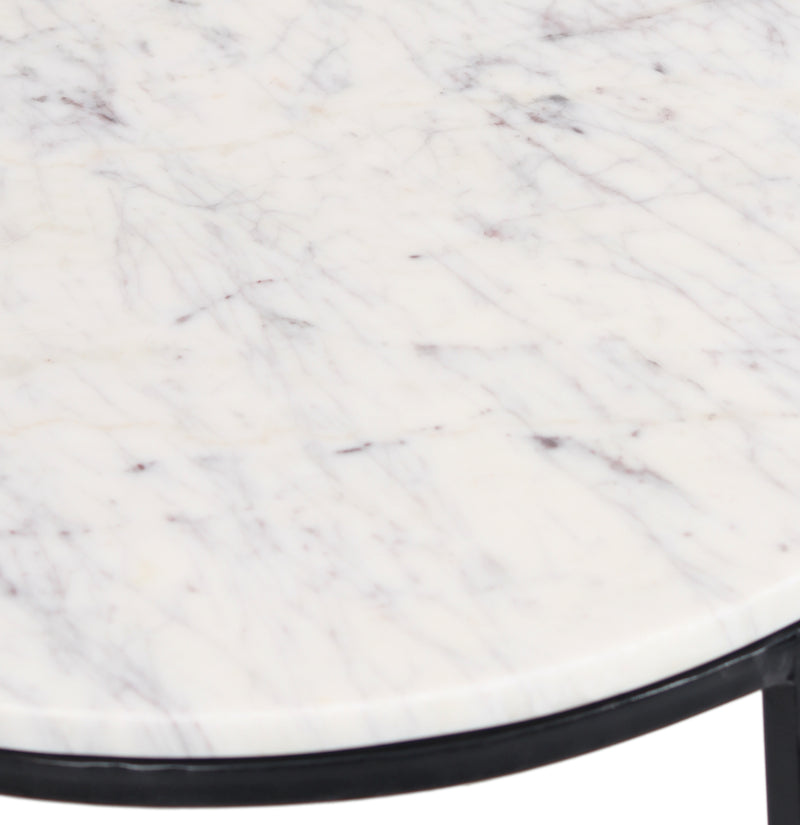 Keywest Tables Round Top Side Table -White Marble & Black