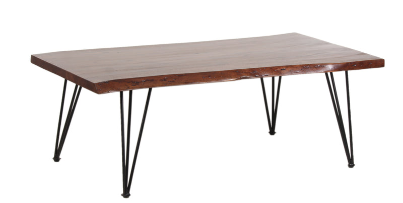Live Edge Forge Coffee Table w/Hair Pin Legs - Washed Walnut & Black