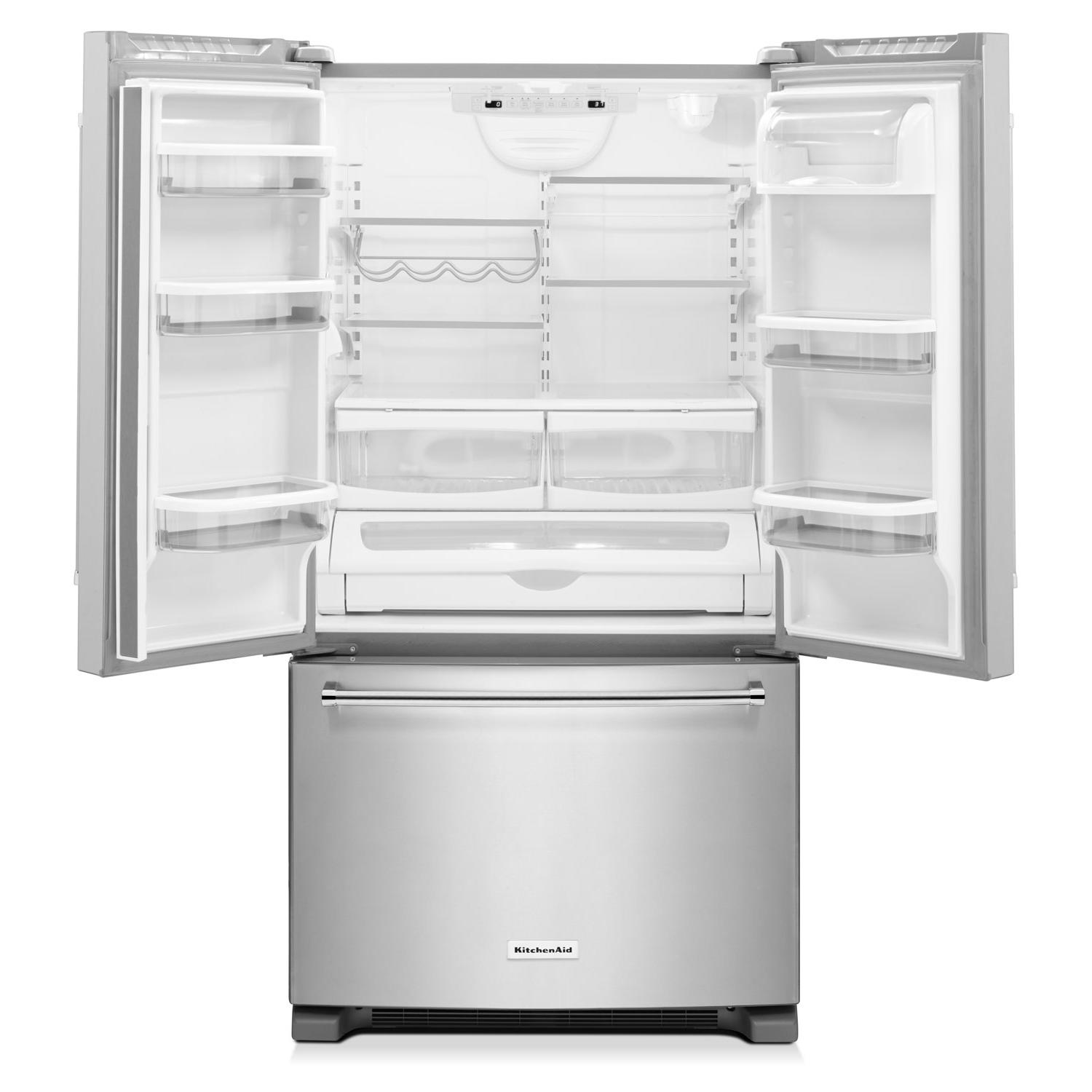 KitchenAid 36-inch, 25 cu.ft. Freestanding French 3-Door Refrigerator with ExtendFresh™ Plus Temperature Management System KRFF305ESS IMAGE 2