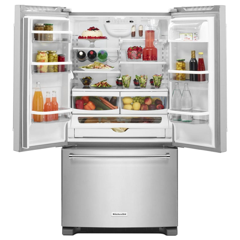 KitchenAid 36-inch, 25 cu.ft. Freestanding French 3-Door Refrigerator with ExtendFresh™ Plus Temperature Management System KRFF305ESS IMAGE 3