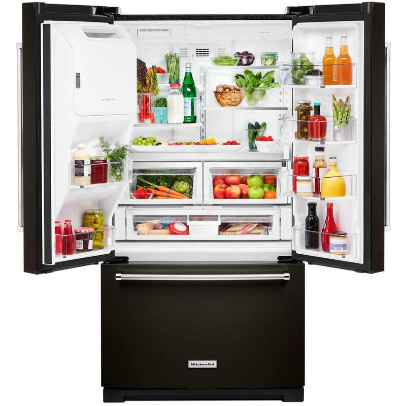 KitchenAid 36-inch, 26.8 cu. ft. Freestanding French Door 3-Door Refrigerator with Exterior Ice and Water Dispensing System KRFF507HBS IMAGE 3