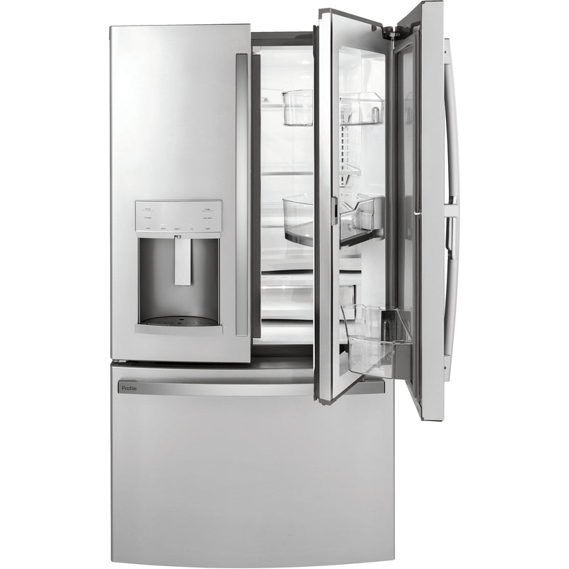 GE Profile 36-inch, 22.1 cu.ft. Counter-Depth French 3-Door Refrigerator with External Water and Ice Dispensing System PYD22KYNFS IMAGE 3