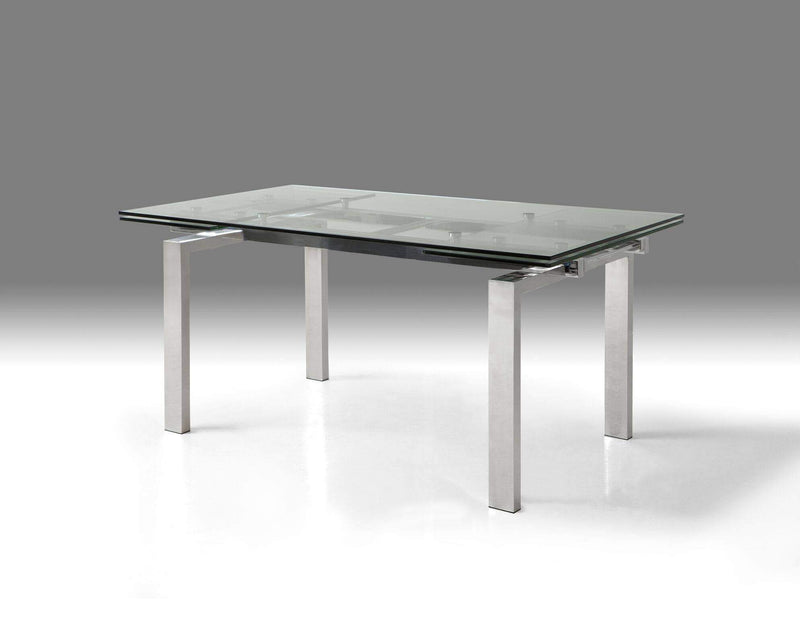 Mobital Dining Table Clear Cantro Extending Dining Table Clear Glass with Stainless Steel Features - Available in 2 Colours