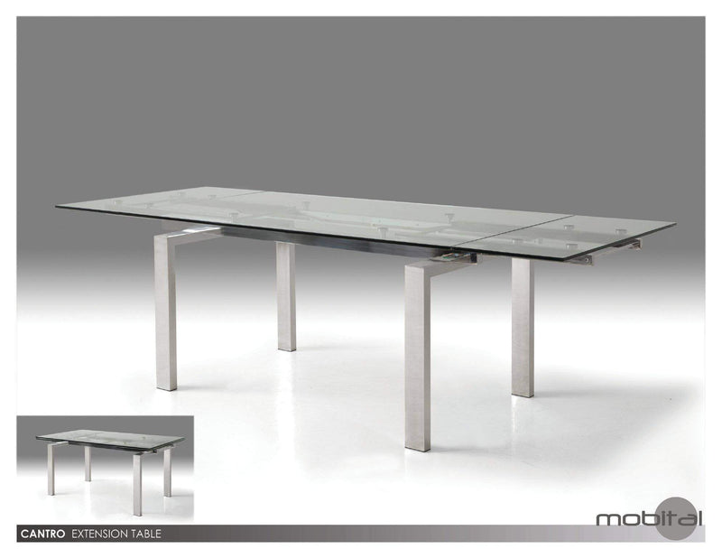 Mobital Dining Table Clear Cantro Extending Dining Table Clear Glass with Stainless Steel Features - Available in 2 Colours