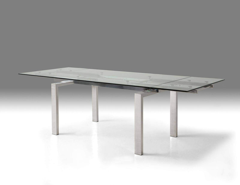 Mobital Dining Table Clear Cantro Extending Dining Table Clear Glass with Stainless Steel Features - Available in 2 Colours