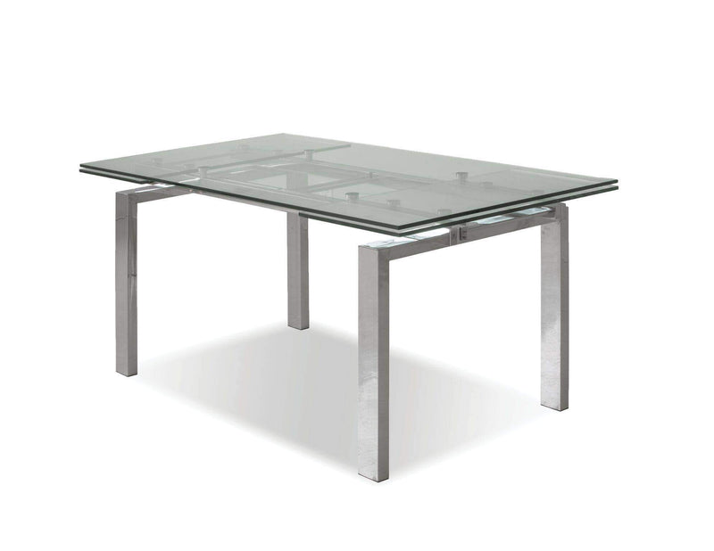 Mobital Dining Table Clear Cantro Extending Dining Table Clear Glass with Stainless Steel Features - Available in 2 Colours