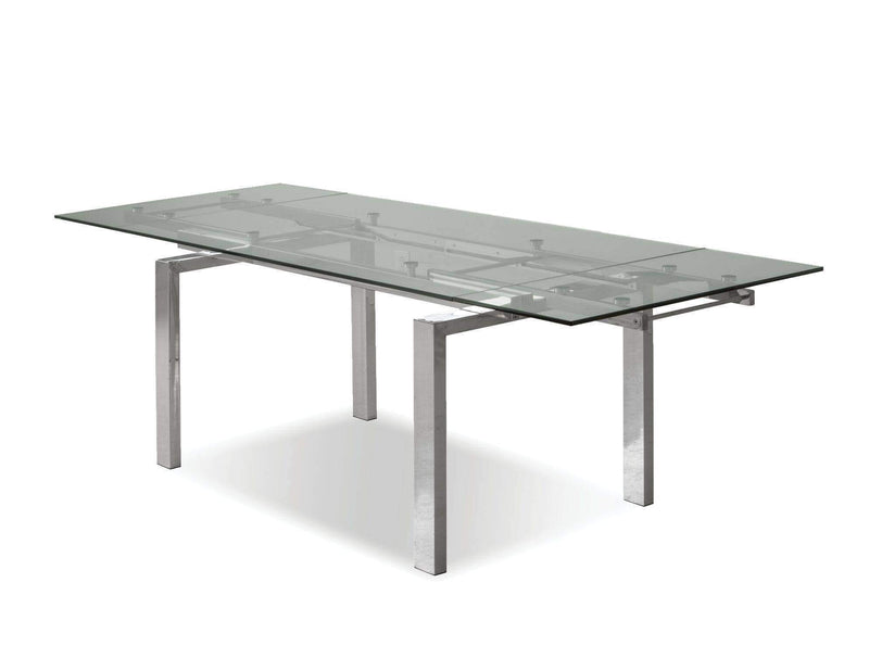 Mobital Dining Table Steel Cantro Extending Dining Table Clear Glass with Stainless Steel Features - Available in 2 Colours