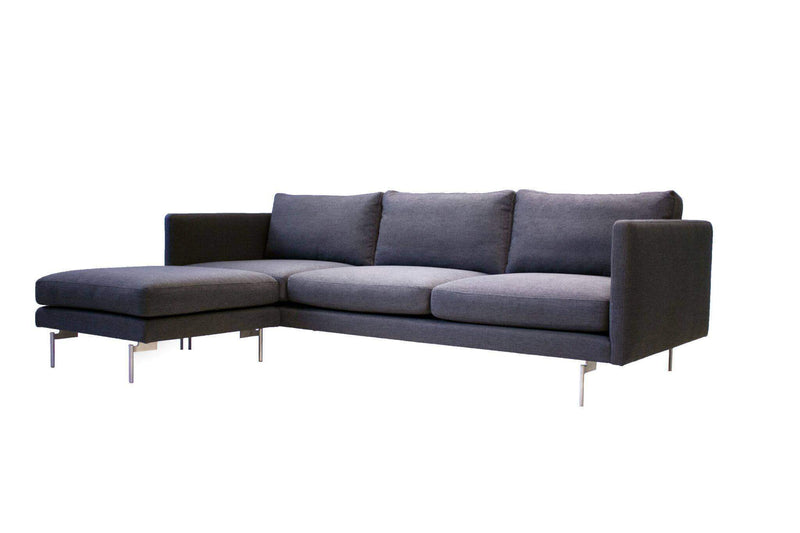 Mobital Sofa Taut 3 Seater Sofa Dark Grey Tweed Fabric with Brushed Stainless Steel Legs