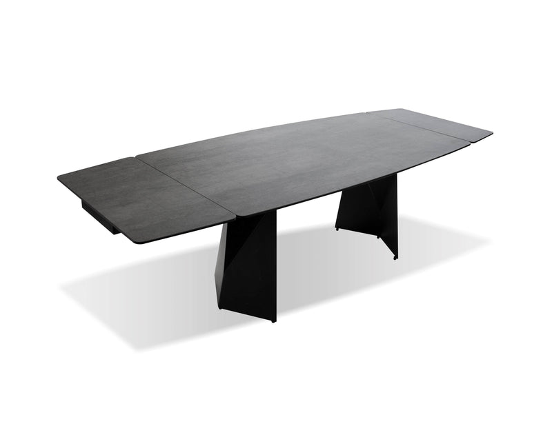 Mobital Dining Table Grey Prism Extending Dining Table Industrial Grey Ceramic With Black Powder Coated Base