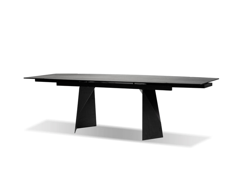 Mobital Prism Extending Dining Table with Industrial Grey Ceramic Top and Black Powder Coated Base