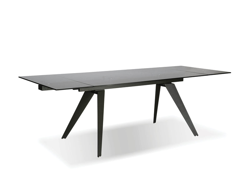 Mobital Dining Table Smoked Grey Noire Extending Dining Table Smoked Grey Glass With Iron Colored Steel Base