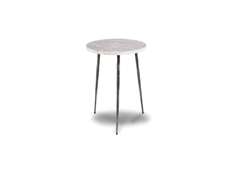 Mobital End Table Grey Italian Marble Kaii 18" Tall End Table With Distressed Forged Black Iron Legs - Available in 3 Colours